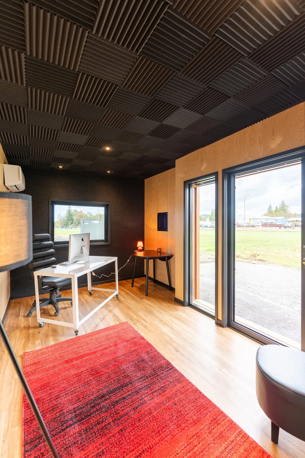 Backyard office shed set up as a private home office